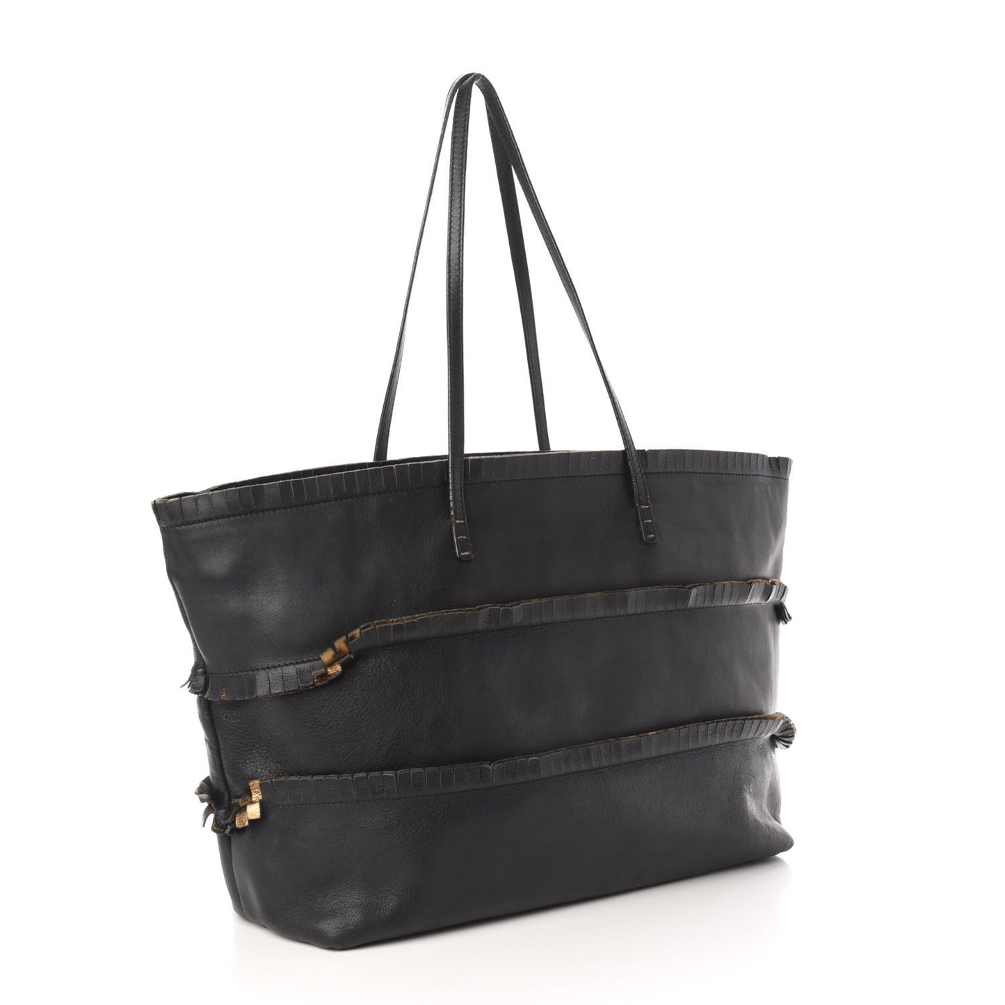 Calfskin Ruffle Roll Tote Black