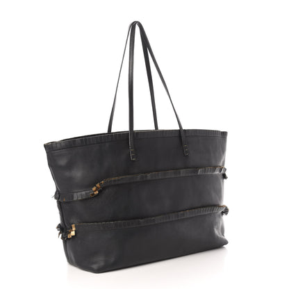 Fendi Calfskin Ruffle Roll Tote Black 3 of 13