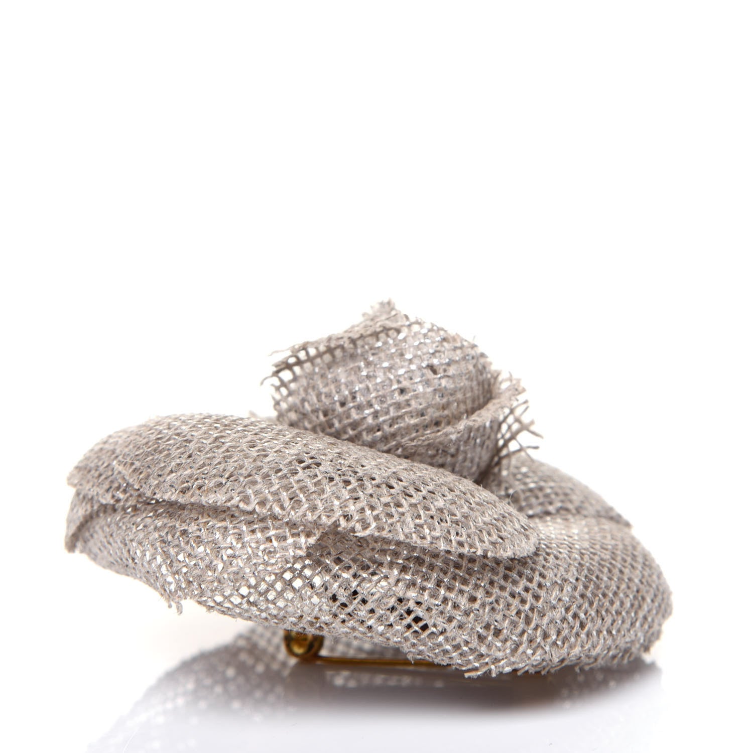 Chanel Metallic Linen Camellia Pin Brooch Beige 3 of 5