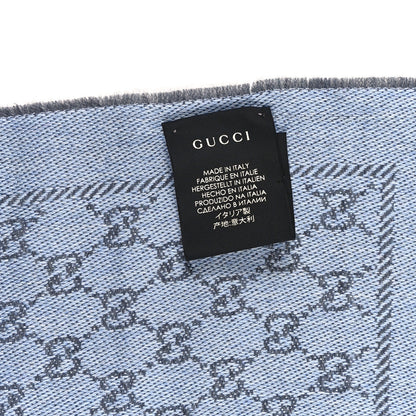 Gucci Wool GG Monogram Reversible New Sten Fringe Scarf Flannel Sky Blue 4 of 4