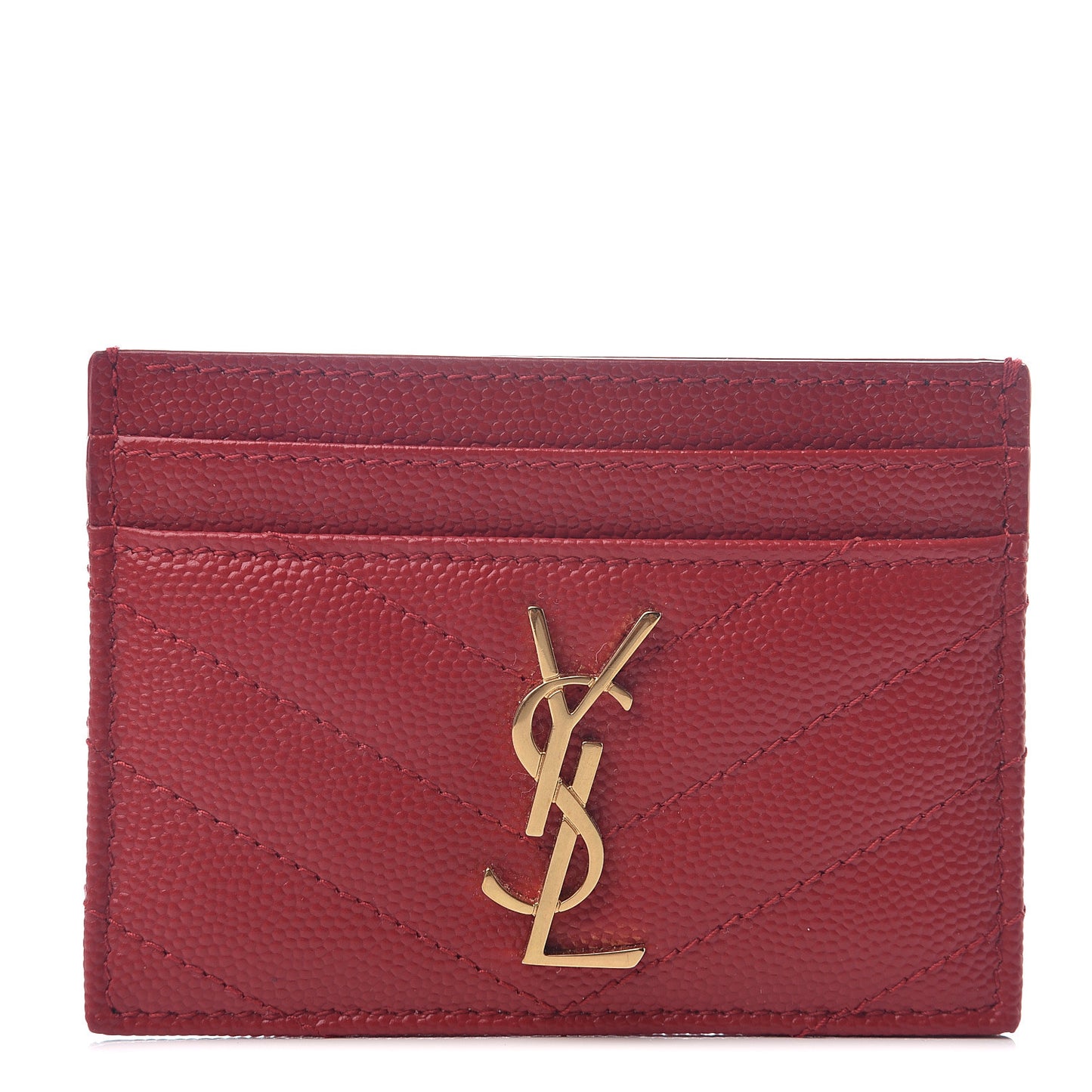 Grain De Poudre Matelasse Chevron Monogram Credit Card Case New Red