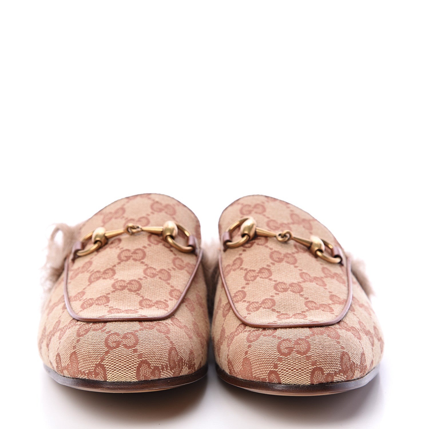 Gucci GG Monogram Fur Mens Princetown Slippers 6 Beige Ruggine Rust 2 of 8
