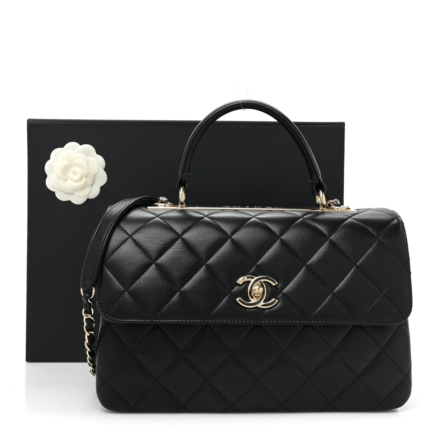 Lambskin Quilted Medium Trendy CC Flap Dual Handle Bag Black