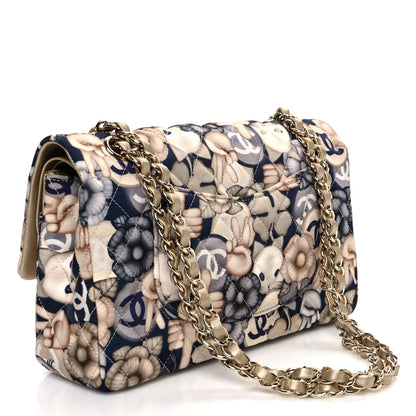 Chanel Nylon Quilted Medium Cat Emoticon Double Flap Navy Grey Ecru 3 of 10