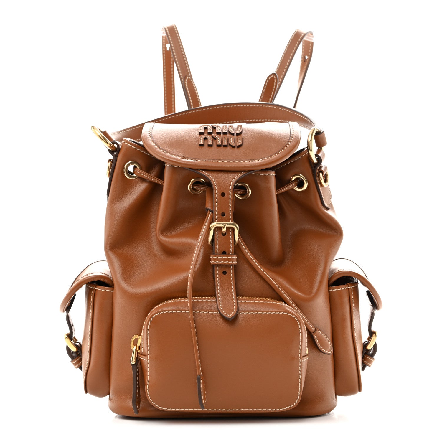 Miu Miu Soft Calfskin Medium Backpack Cognac 1 of 10