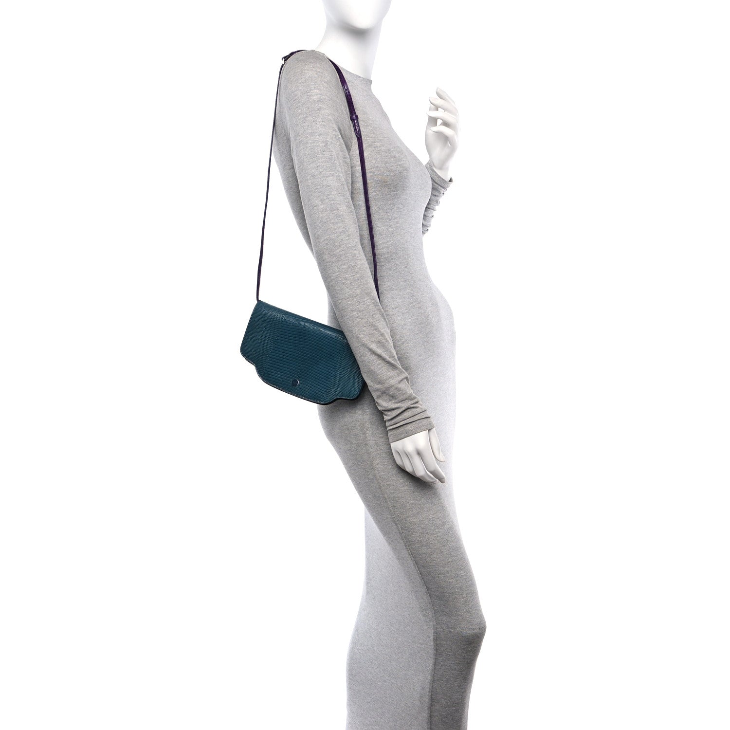 Loro Piana Lizard Crocodile Sesia Clutch Green Black Purple