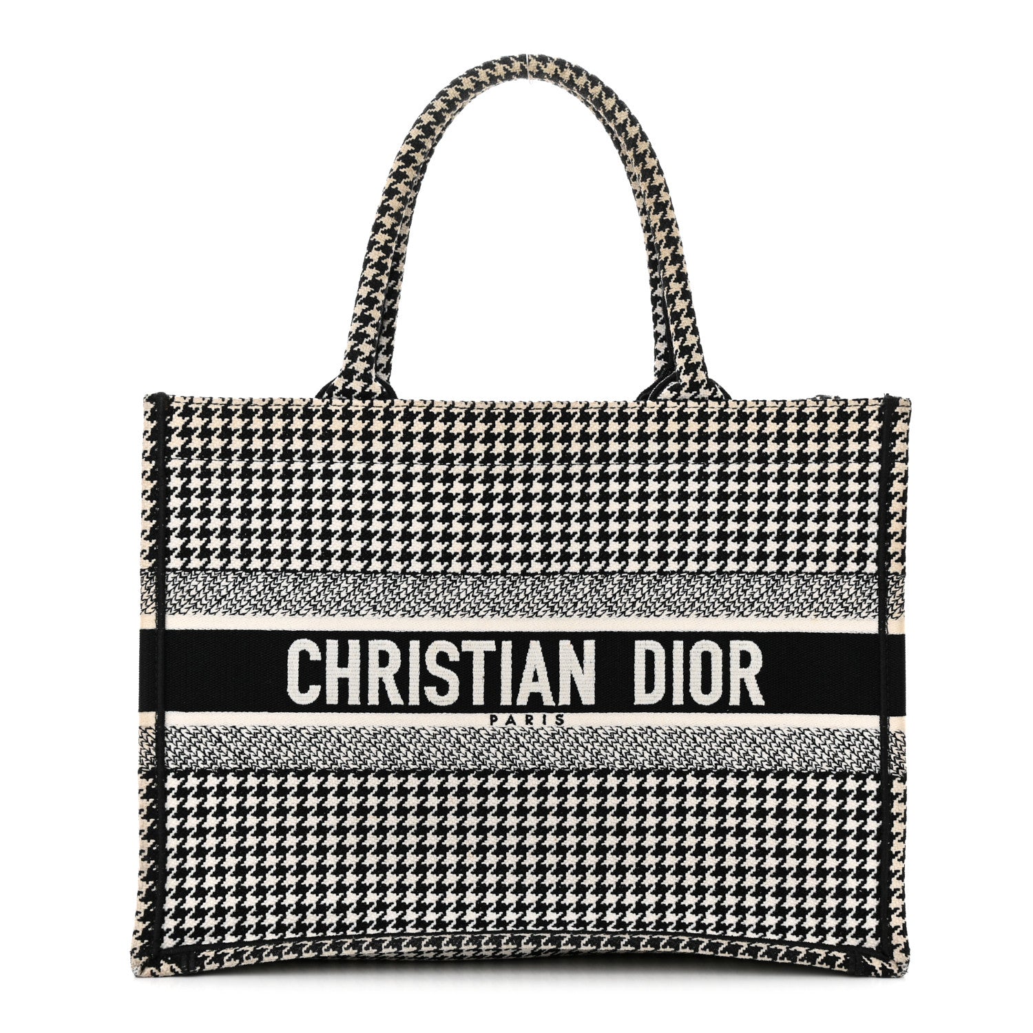 Christian Dior Canvas Houndstooth Embroidered Medium Book Tote Black White 1 of 27