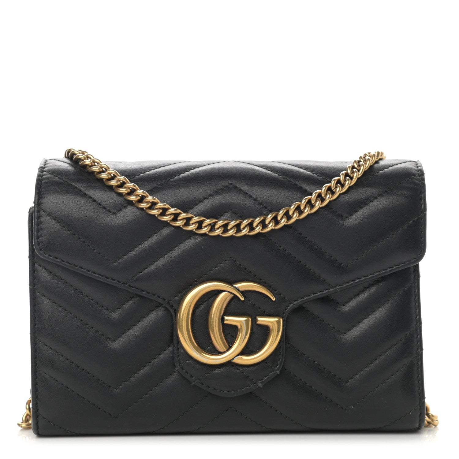 Gucci Calfskin Matelasse GG Marmont Chain Wallet Black 1 of 14