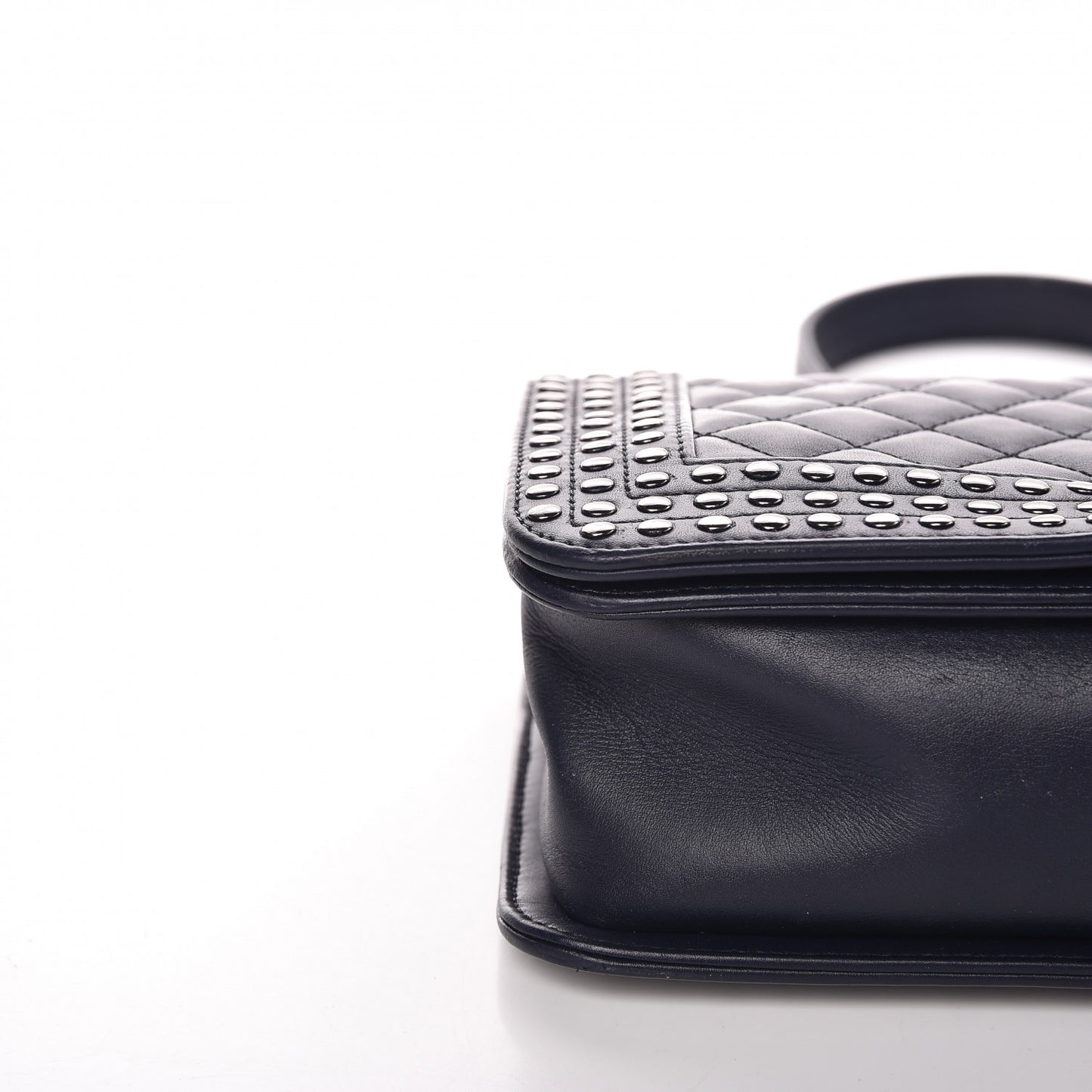 Calfskin Quilted Studded Medium Boy Flap Navy