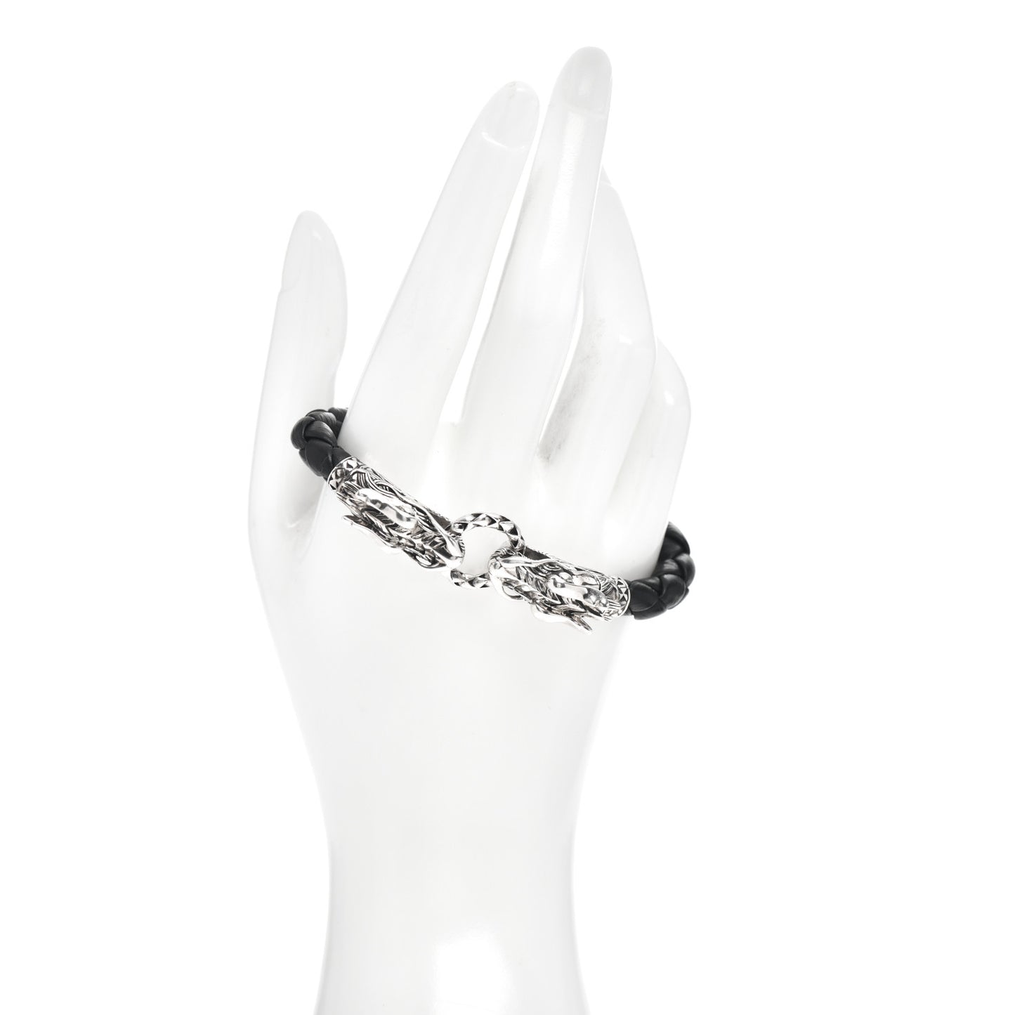 Sterling Silver Leather Naga Dragon Legend Bracelet Black