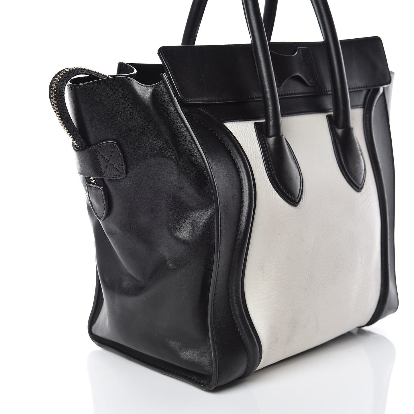 Smooth Calfskin Shrunken Lambskin Mini Bi-Color Luggage Black White