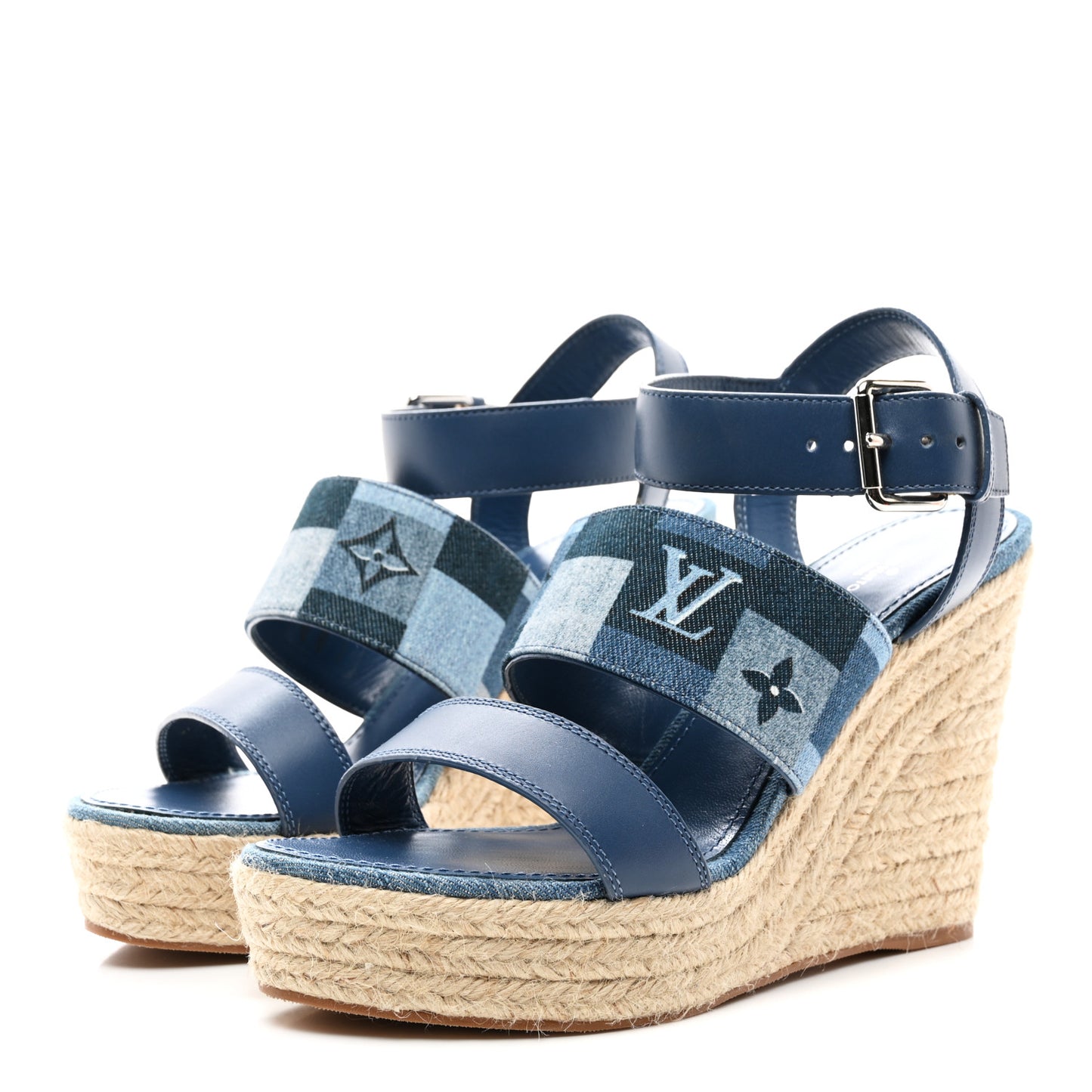 Monogram Denim Starboard Espadrille Wedge Sandal 40 Blue