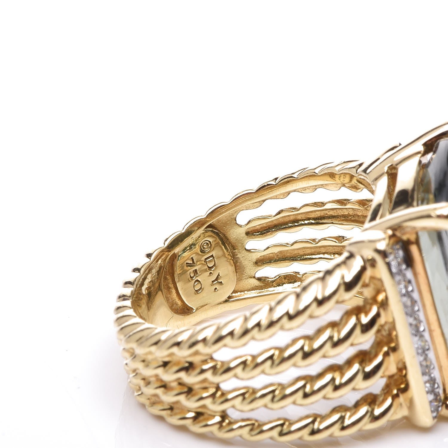 David Yurman 18K Yellow Gold Diamond Prasiolite 16mm Wheaton Ring 52 6 11 of 11
