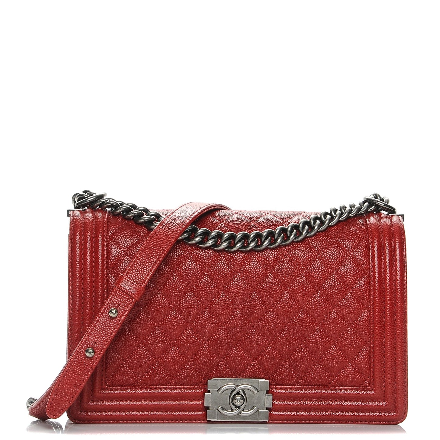 Caviar Quilted New Medium Boy Flap Dark Red