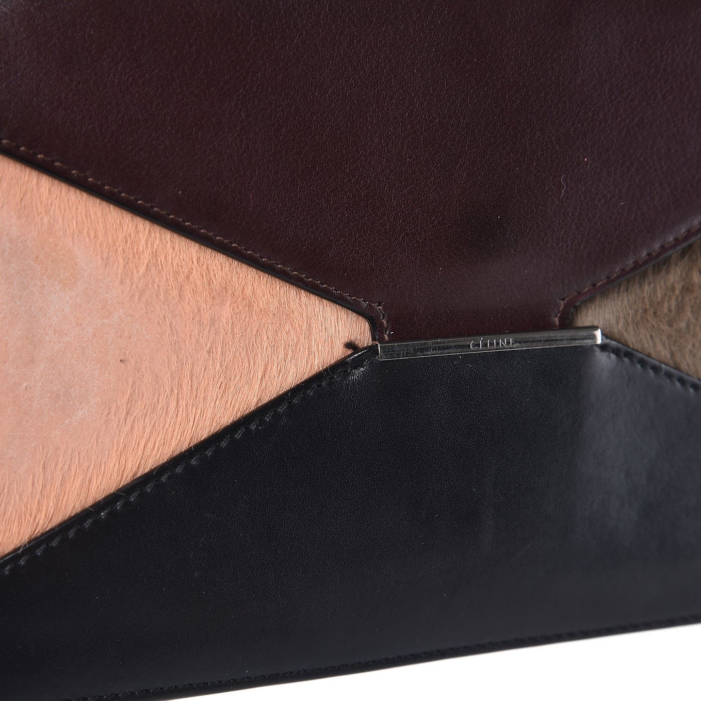 Pony Hair Calfskin Diamond Multifunction Wallet Burgundy