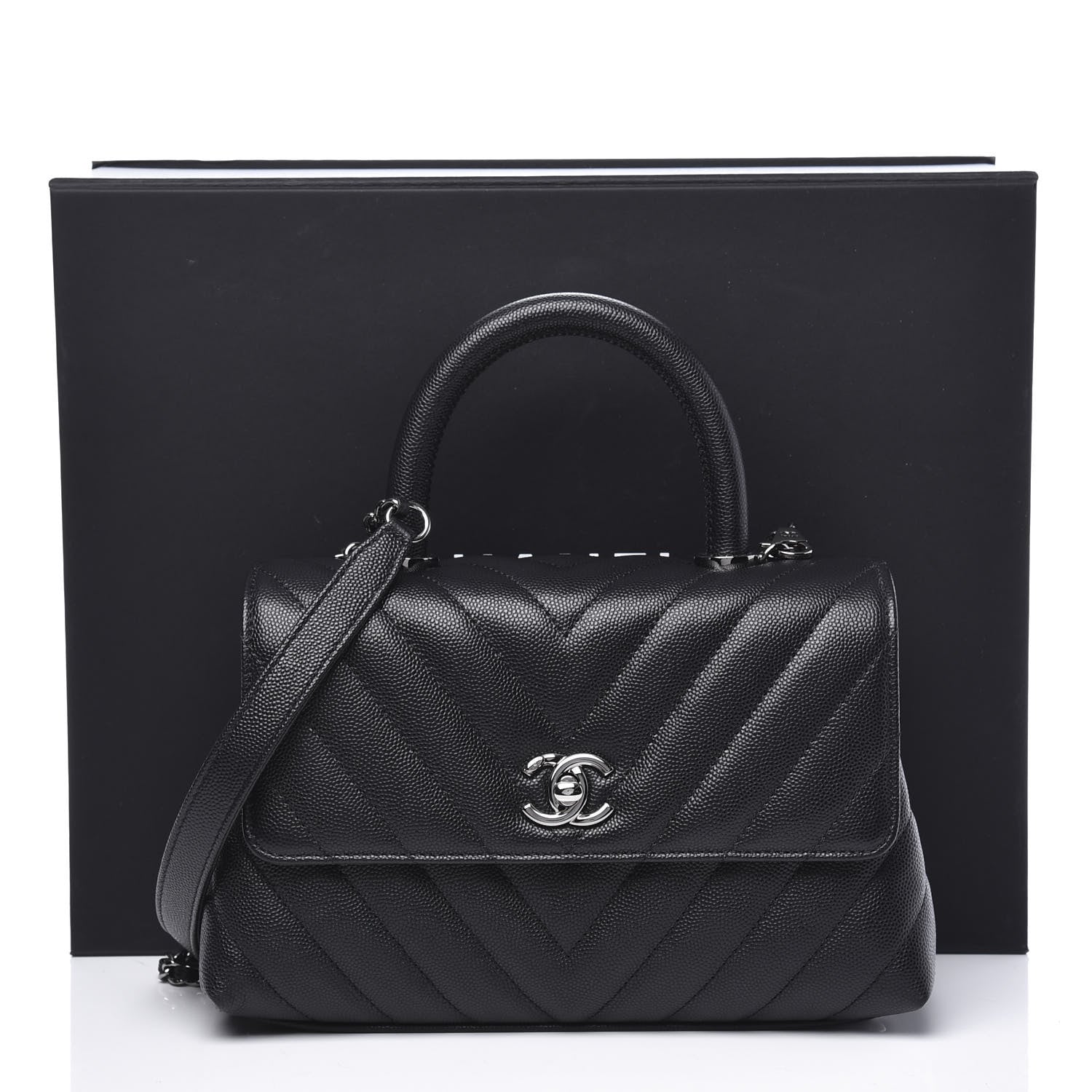 Chanel Caviar Chevron Quilted Mini Coco Handle Flap Black 10 of 10