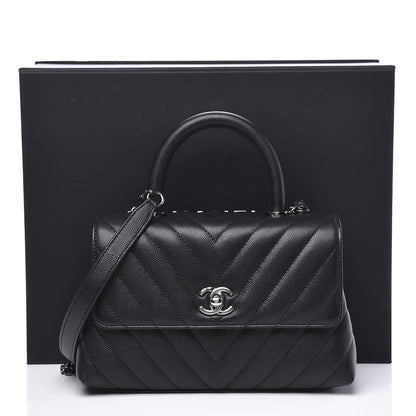 Chanel Caviar Chevron Quilted Mini Coco Handle Flap Black 10 of 10