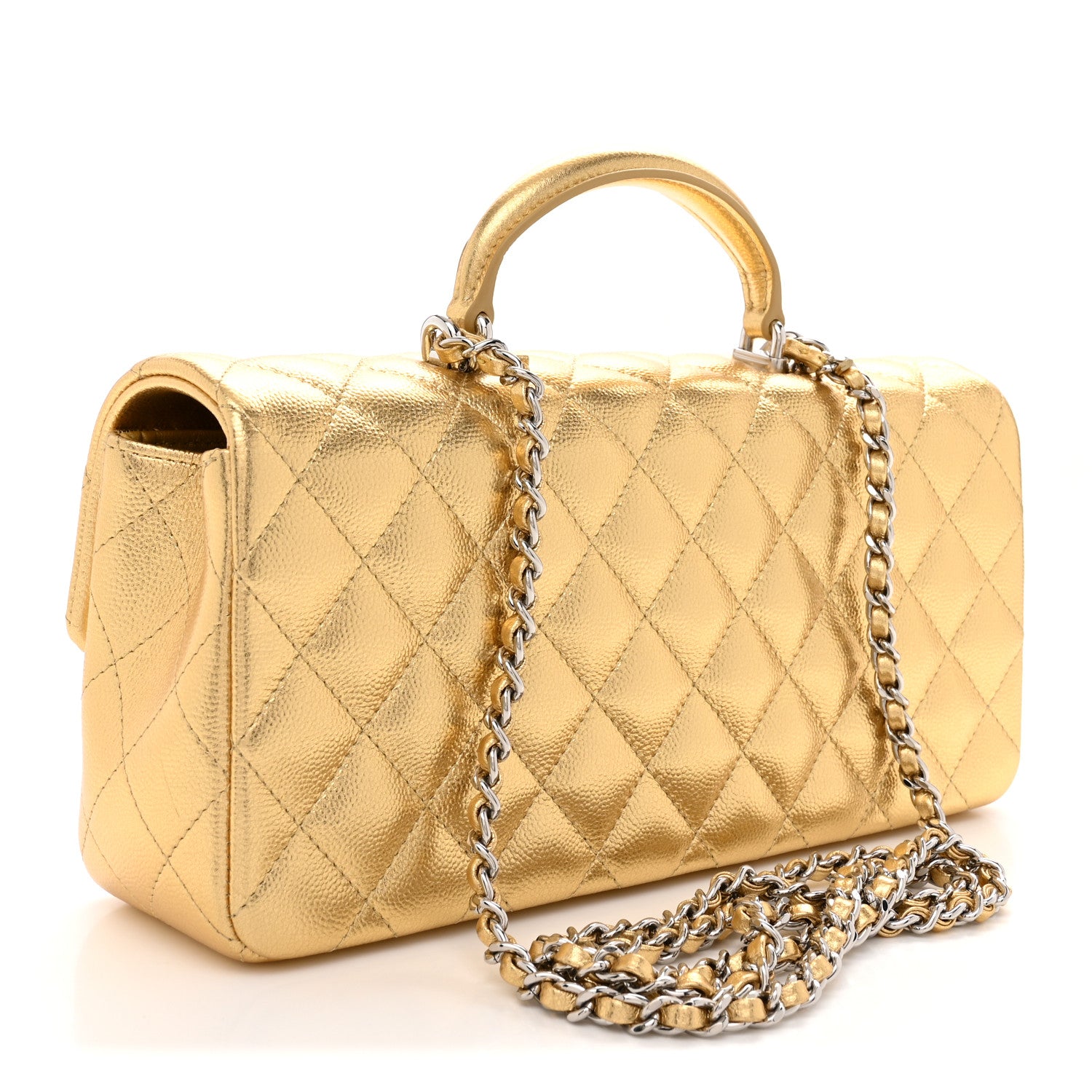 Chanel Metallic Caviar Quilted Top Handle East West Flap Gold 3 of 11