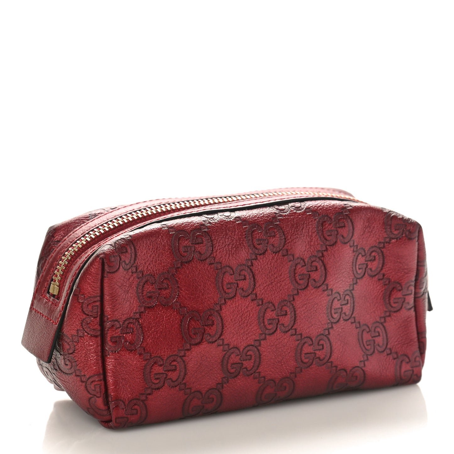 Metallic Guccissima Small Cosmetic Case Red