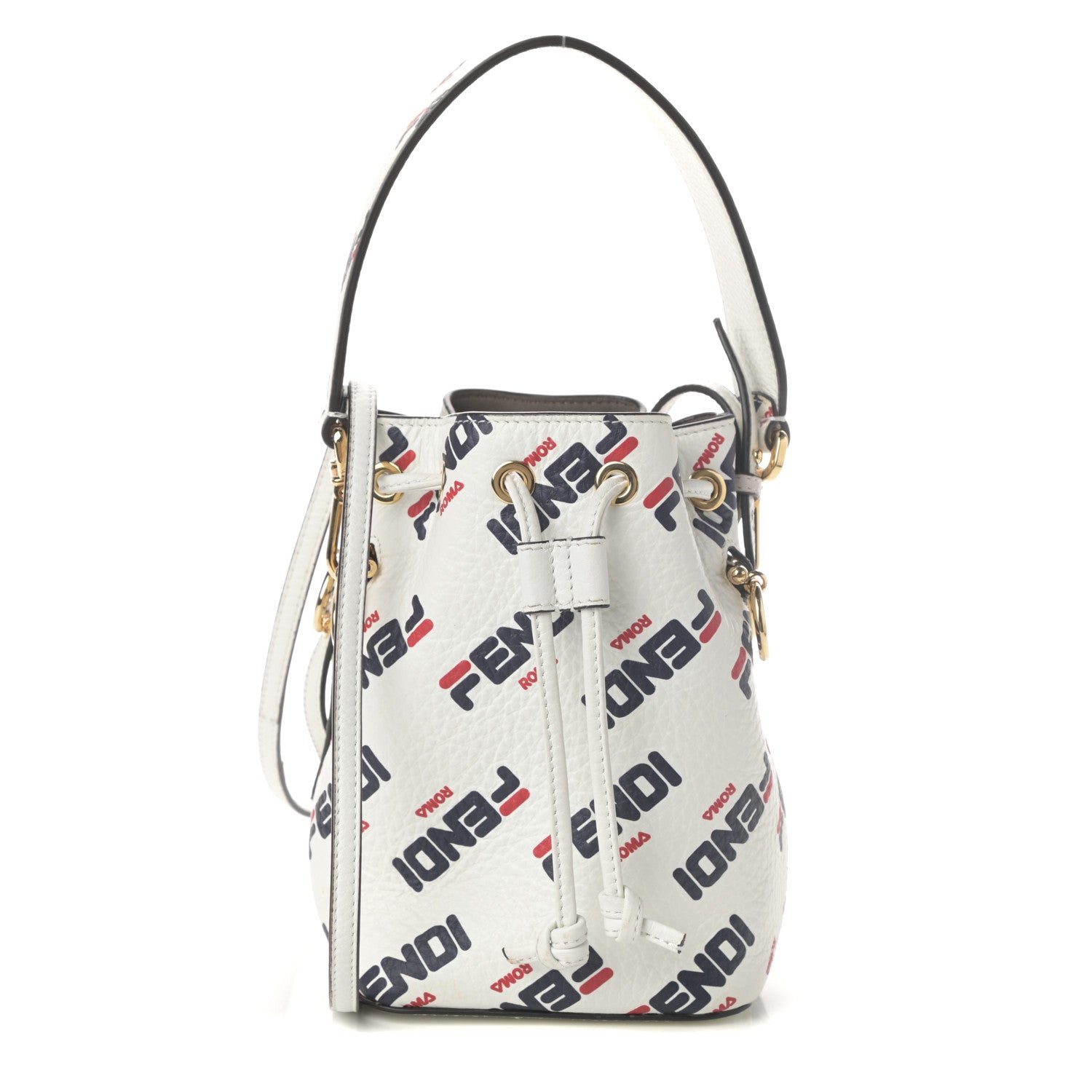 Fendi X FILA Vitello F is Fendi Mania Mini Mon Tresor Bucket Bag White 1 of 9