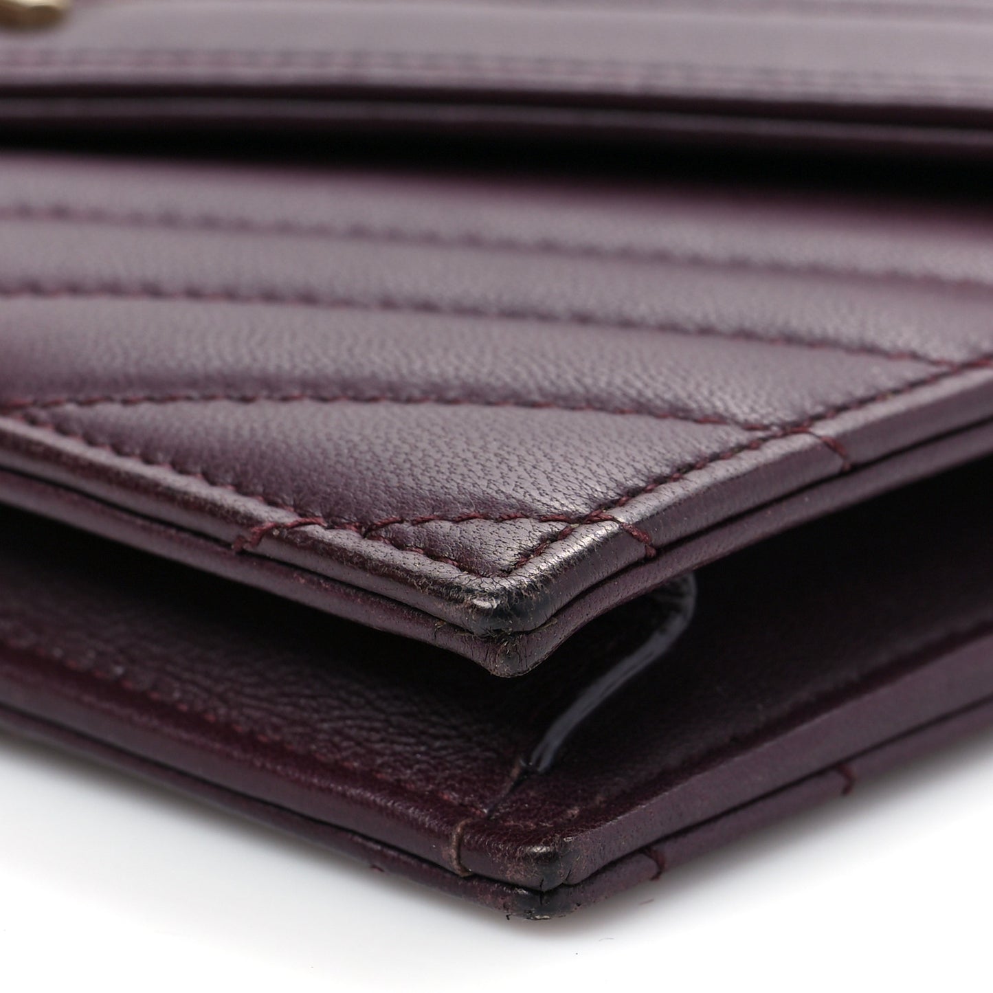 Calfskin Matelasse Chevron Monogram Envelope Chain Wallet Rouge Legion