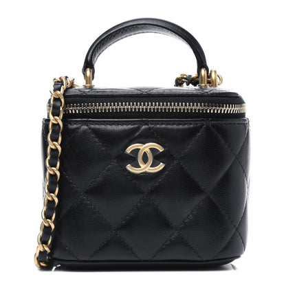 Chanel Lambskin Quilted Top Handle Mini Vanity Case With Chain Black 1 of 13