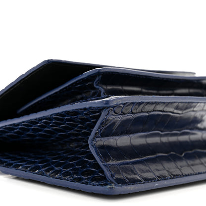 Balenciaga Shiny Calfskin Crocodile Embossed XS Sharp Top Handle Bag Navy 8 of 9