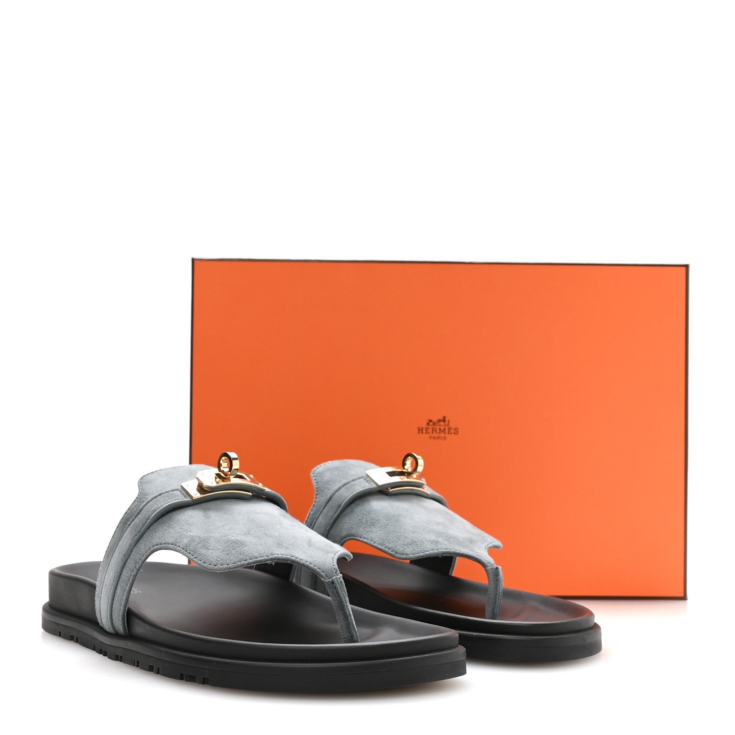 Hermes Suede Goatskin Womens Empire Sandals 38 Bleu Tonnerre 9 of 9