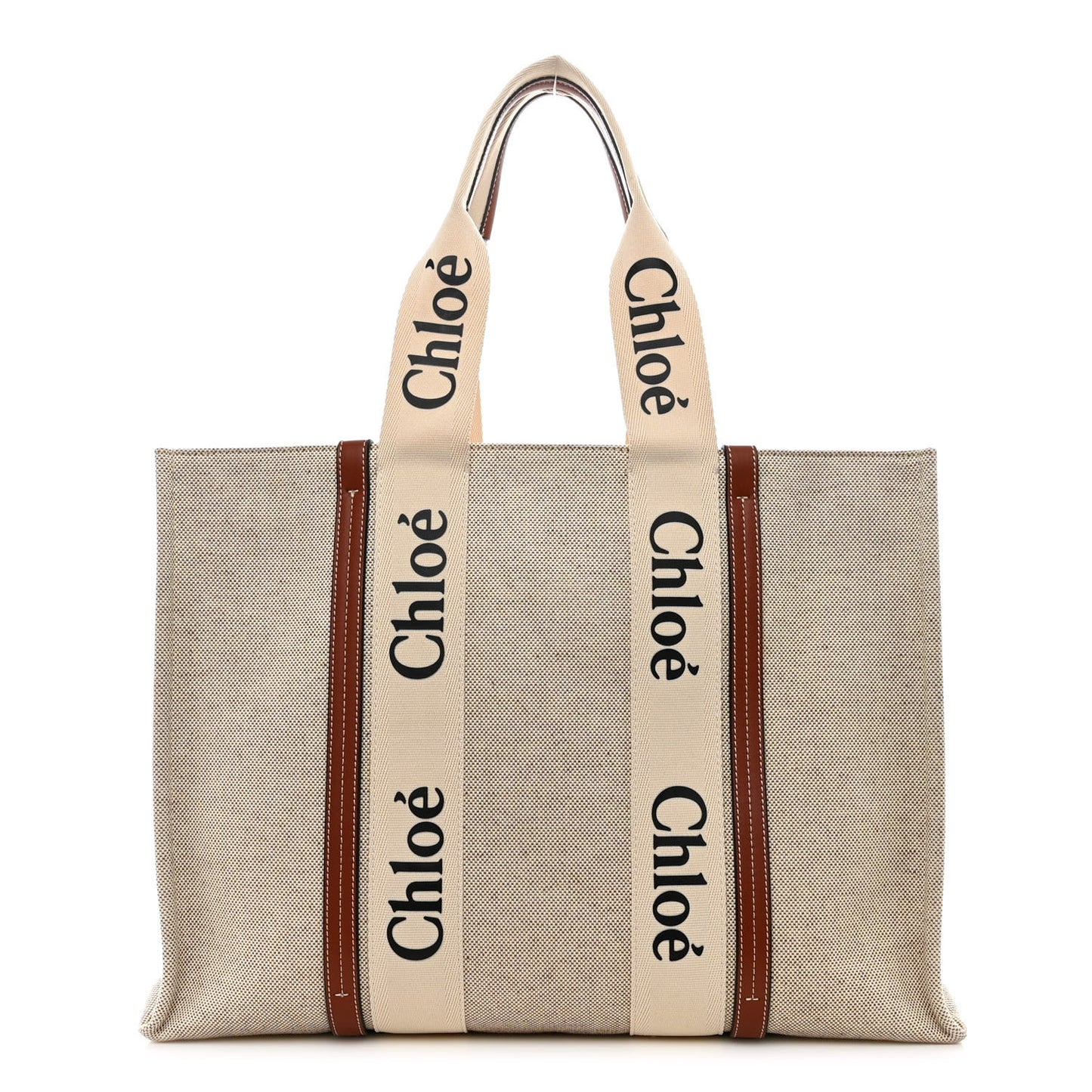 Cotton Calfskin Medium Woody Ribbon Tote White Brown