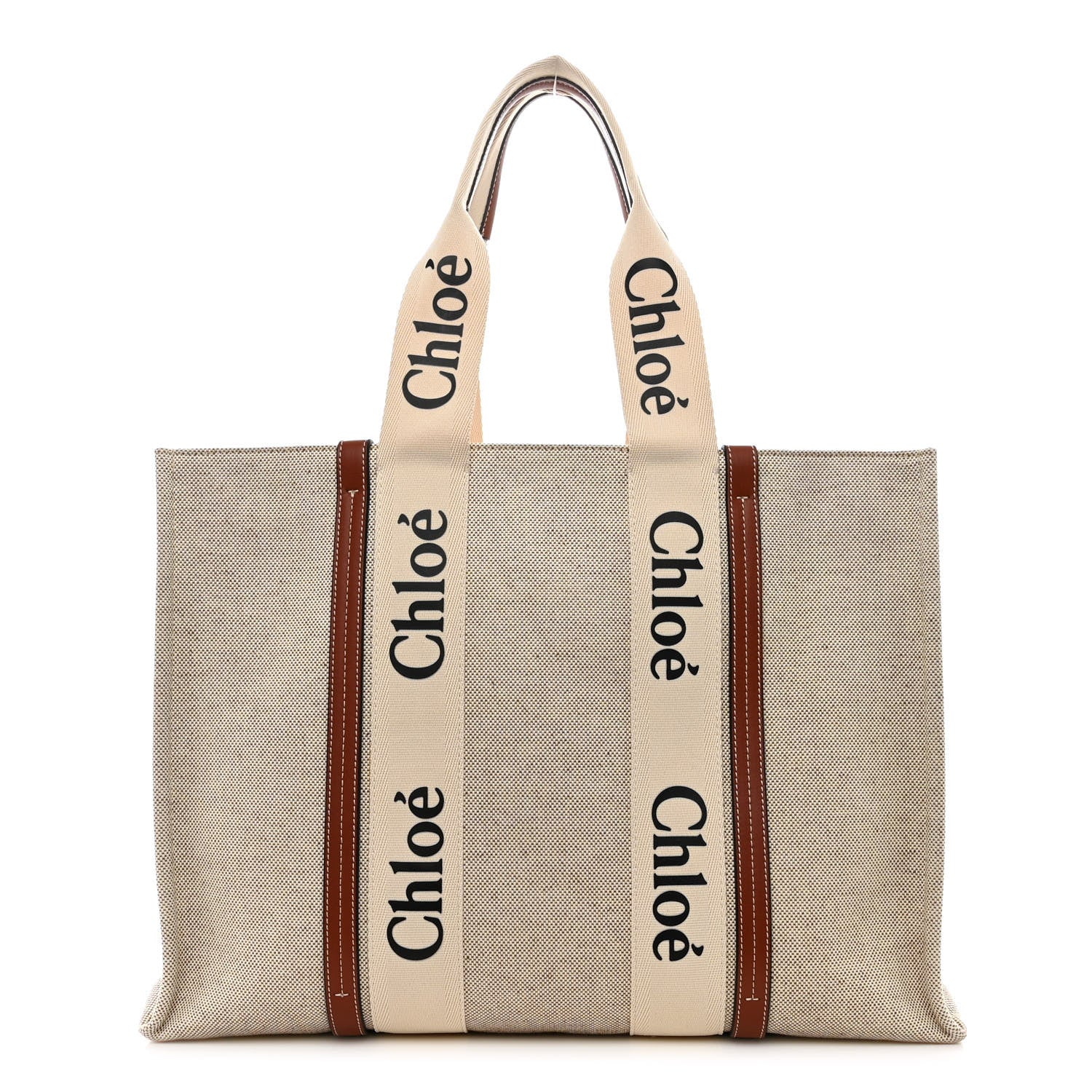 Chloe Cotton Calfskin Medium Woody Ribbon Tote White Brown 1 of 12