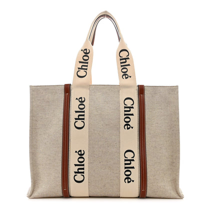 Chloe Cotton Calfskin Medium Woody Ribbon Tote White Brown 1 of 12