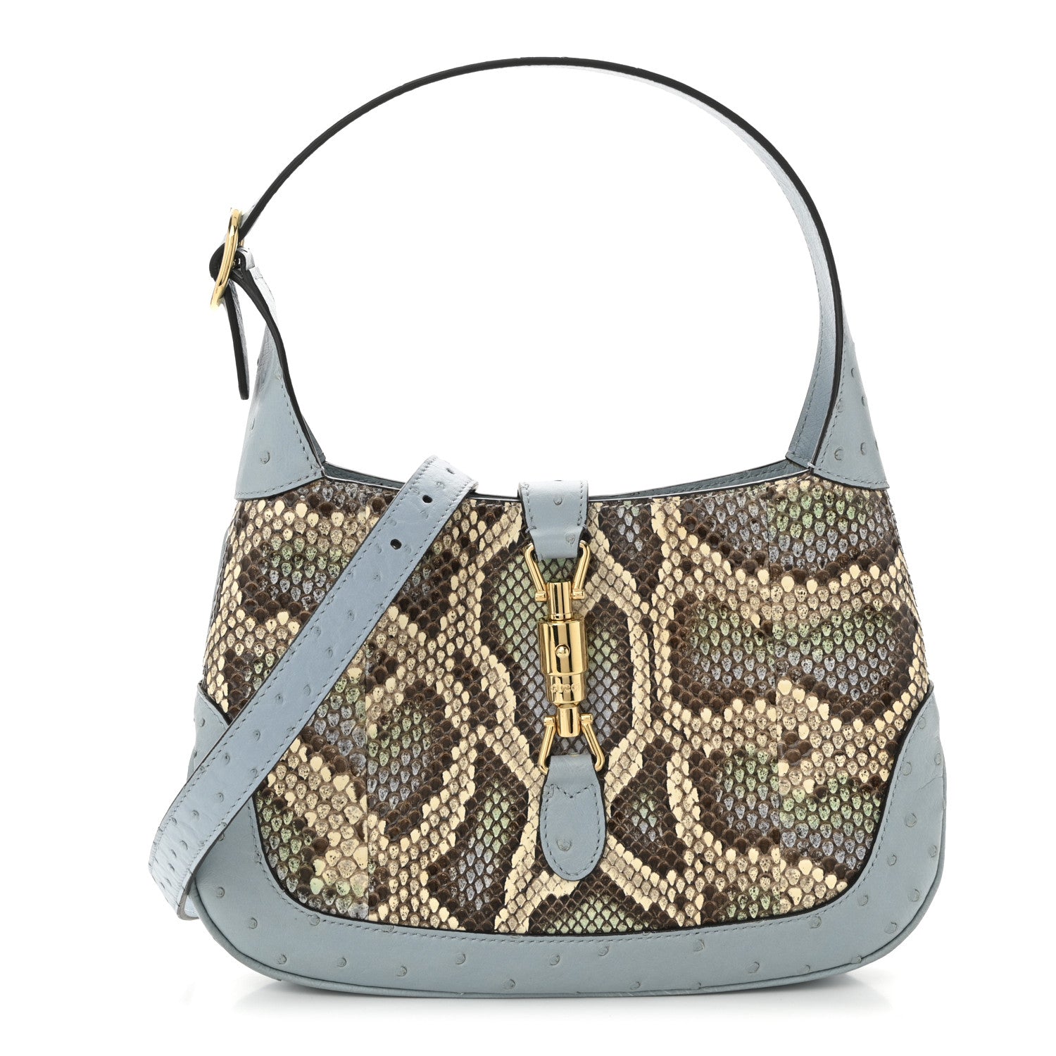 Gucci Snakeskin Ostrich Calfskin Small Jackie 1961 Hobo Blue Multicolor 1 of 11