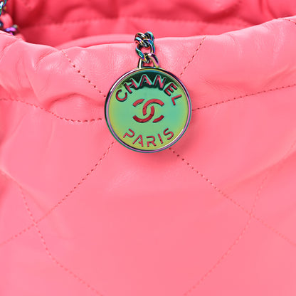 Chanel Shiny Calfskin Quilted Rainbow Metal Mini Chanel 22 Coral Pink 8 of 11