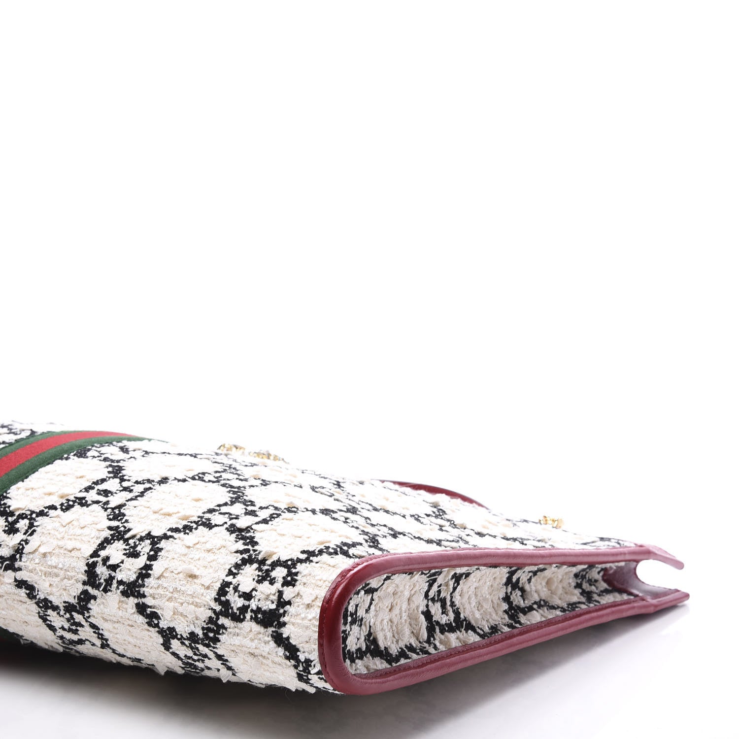 Gucci Tweed GG Monogram Large Rajah Chain Tote White Black Romantic Cherry 11 of 12
