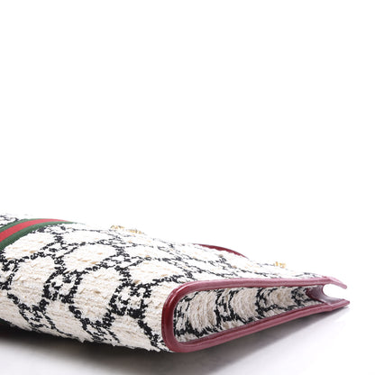 Gucci Tweed GG Monogram Large Rajah Chain Tote White Black Romantic Cherry 11 of 12