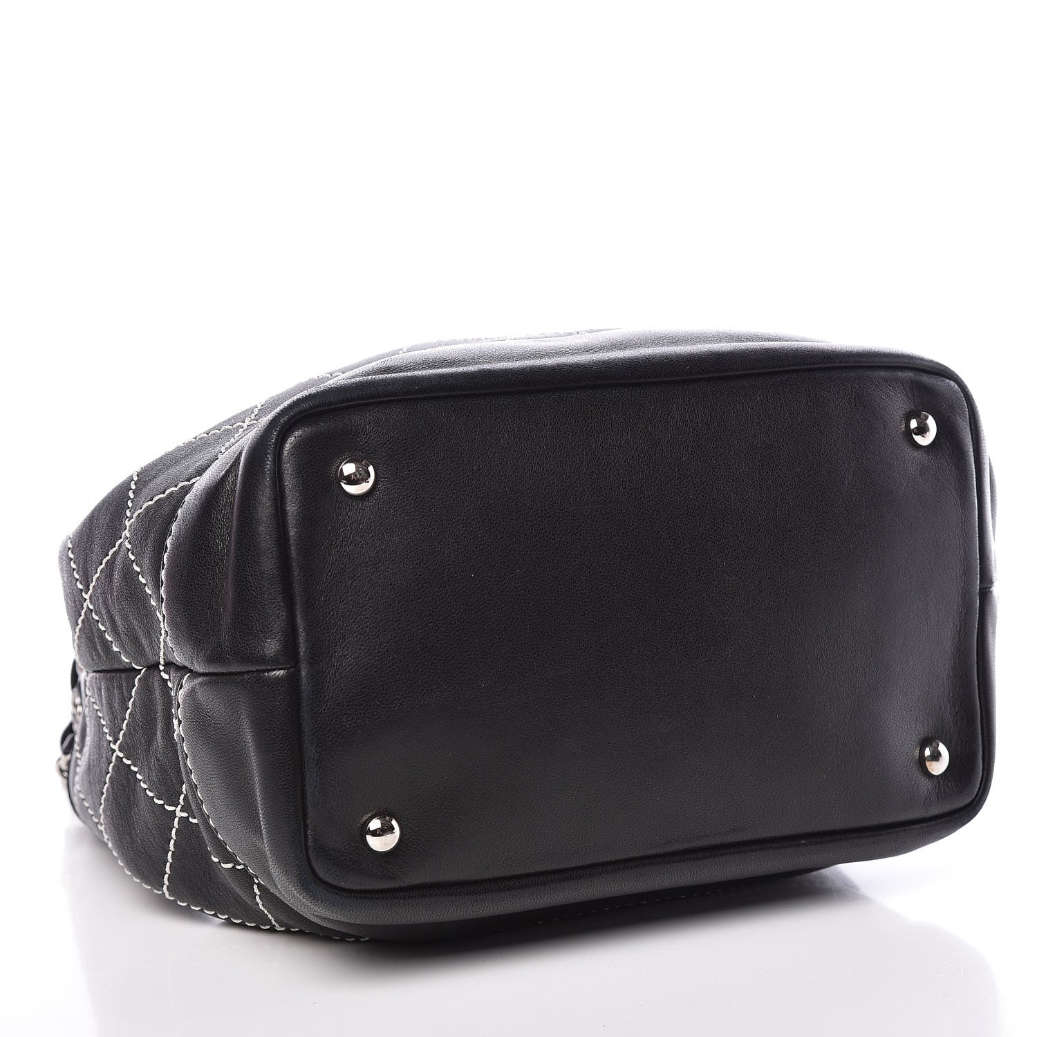 Chanel Lambskin Contrast Stitch Small Drawstring Tote Black 4 of 14
