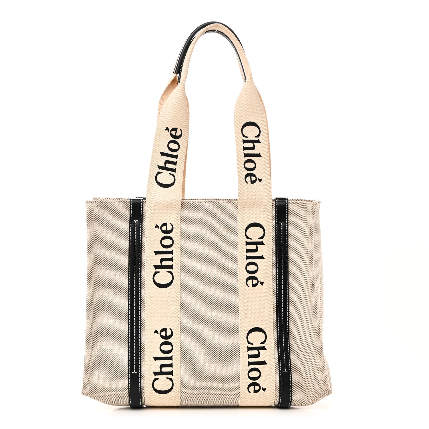 Chloe Cotton Calfskin Medium Woody Ribbon Tote White Blue 1 of 9