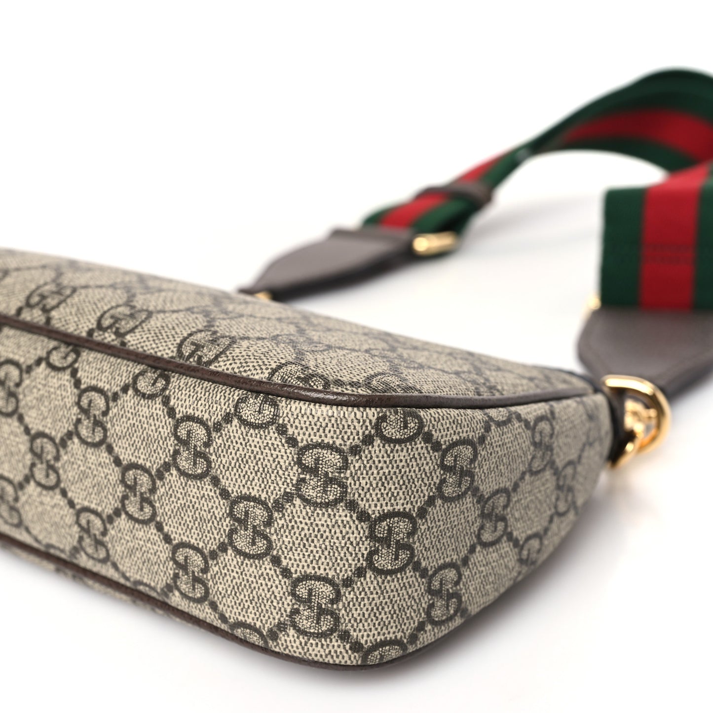 GG Supreme Monogram Textured Dollar Calfskin Web Small Ophidia GG Handbag Beige Ebony New Acero