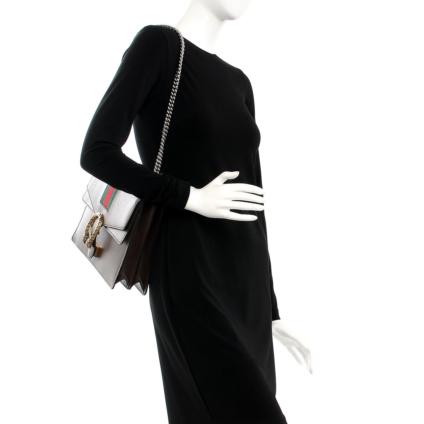 Textured Calfskin Web Medium Dionysus Shoulder Bag New Acero