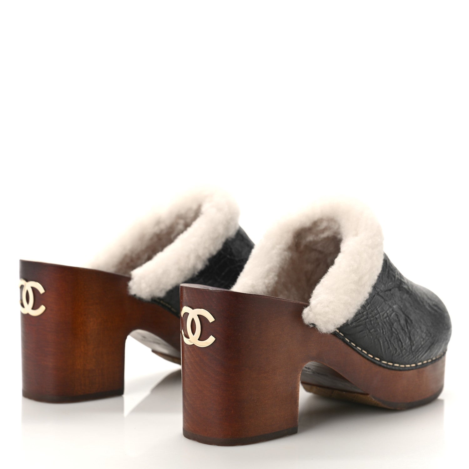 Chanel Crackled Sheepskin CC Mules 39 Black 3 of 9