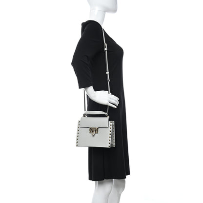 Valentino Garavani Calfskin Rockstud Overlay Flap Top Handle Bag Light Grey 2 of 9