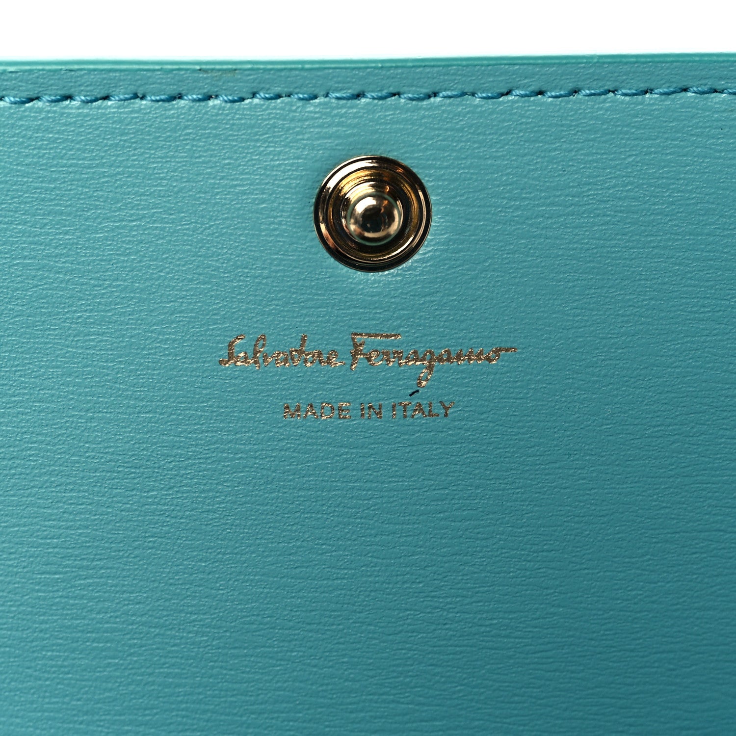 Salvatore Ferragamo Printed Calfskin Gancini Wallet On Chain Teal 5 of 8