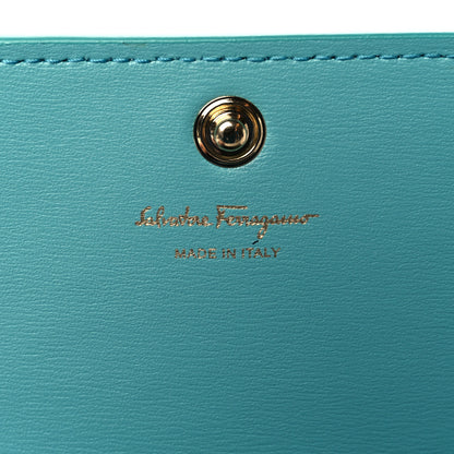 Salvatore Ferragamo Printed Calfskin Gancini Wallet On Chain Teal 5 of 8