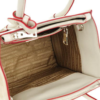 Prada Glace Calf Suede Mini Twin Pocket Tote Talco Rosso 6 of 10
