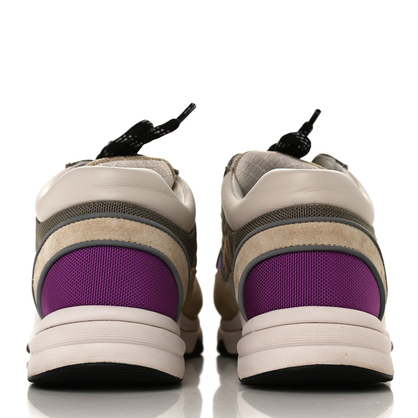 Mesh Suede Calfskin Grained Calfskin Womens CC Sneakers 39 Beige Dark Beige Purple