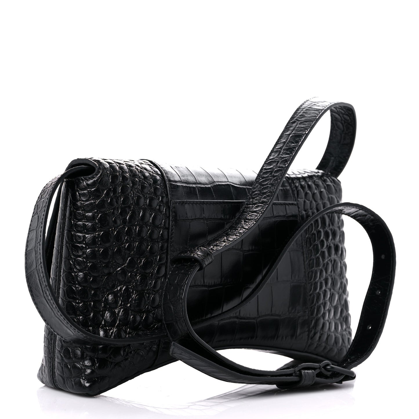 Extra Supple Calfskin Crocodile Embossed Monochrome XS Downtown Shoulder Bag Black