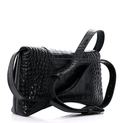 Balenciaga Extra Supple Calfskin Crocodile Embossed Monochrome XS Downtown Shoulder Bag Black 3 of 10