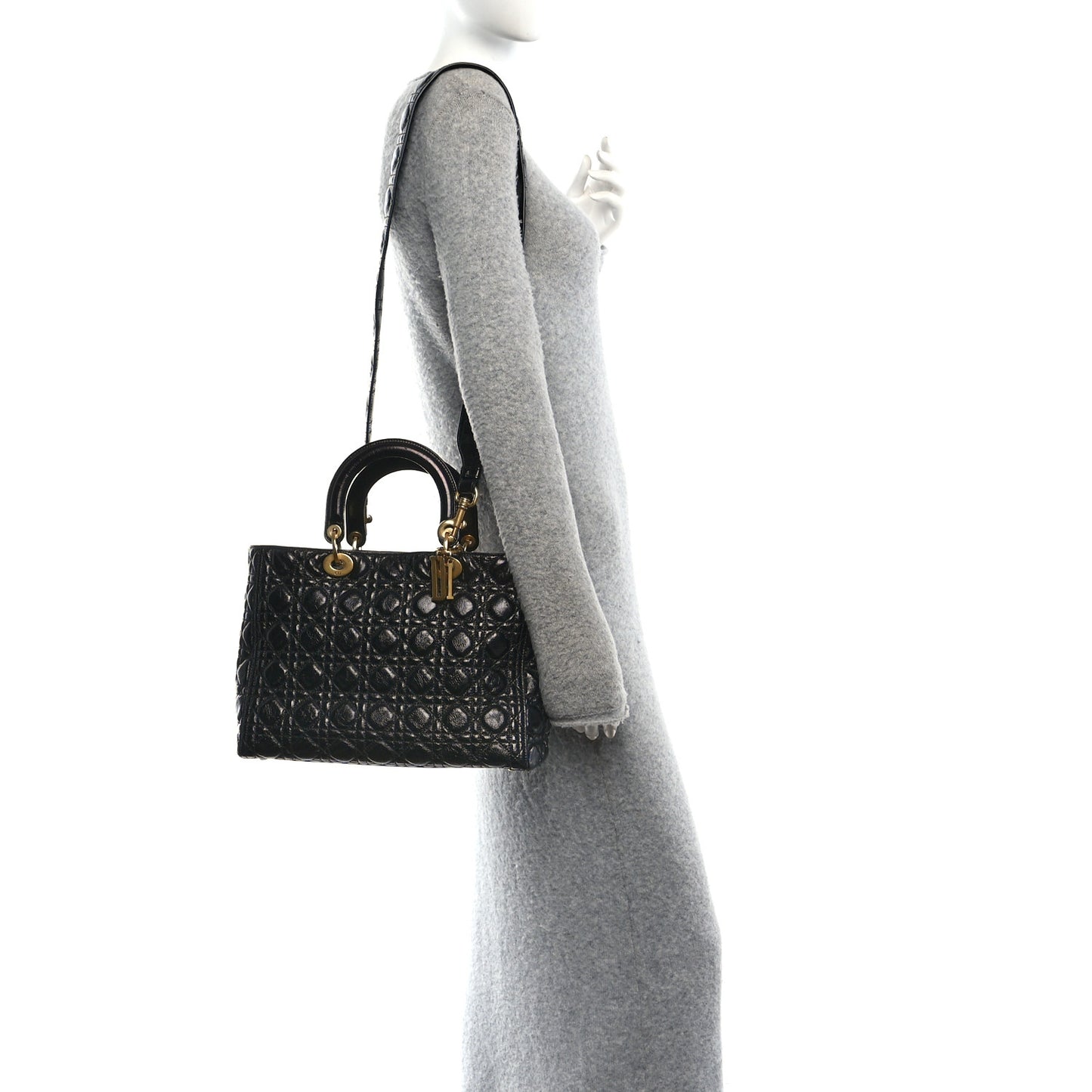 Crinkled Patent Cannage Large Lady Dior Black