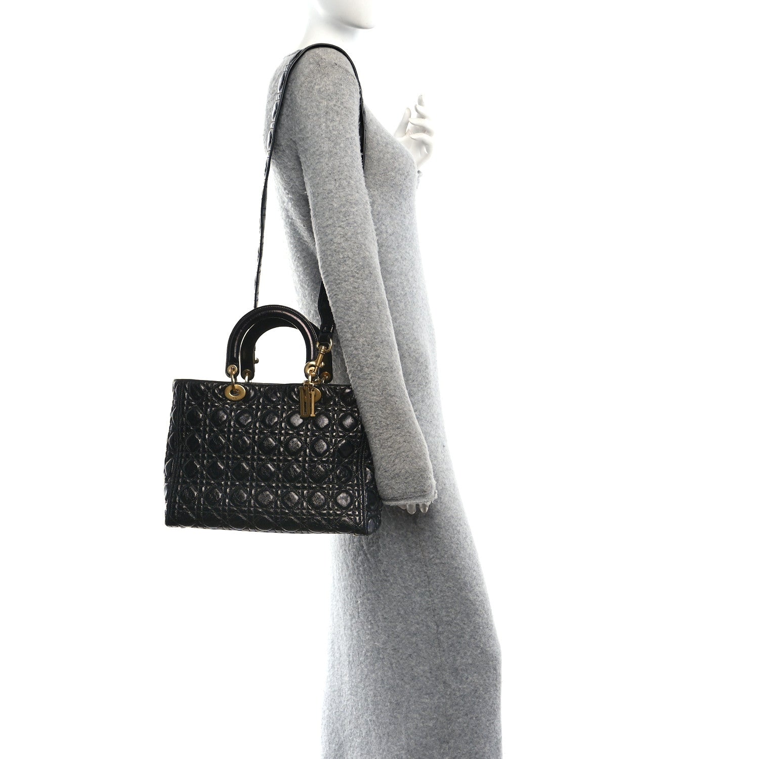 Christian Dior Crinkled Patent Cannage Large Lady Dior Black 2 of 10
