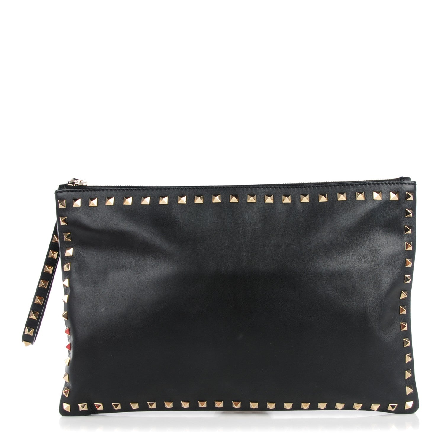 Valentino Garavani Vitello Large Rockstud Zip Wristlet Pouch Black 1 of 7
